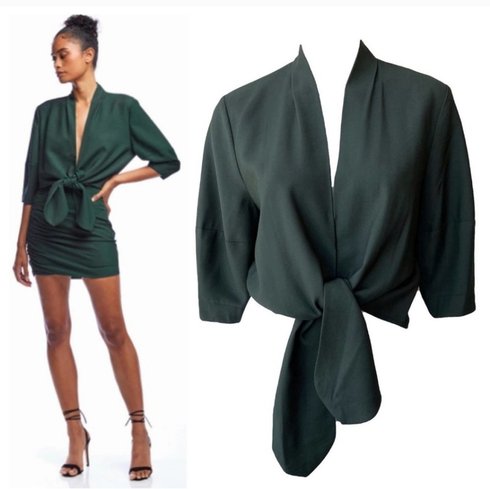 The Sei 0 Tie Front Hunter Green Blouse Top